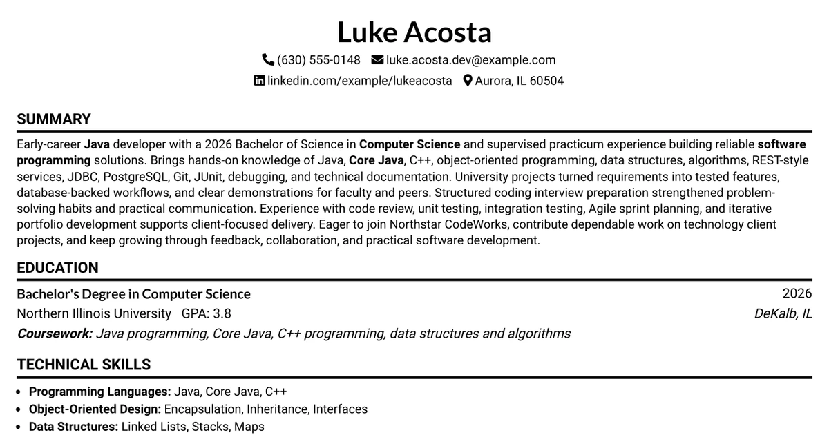 33 Entry Level Java Developer Resume Templates with Example