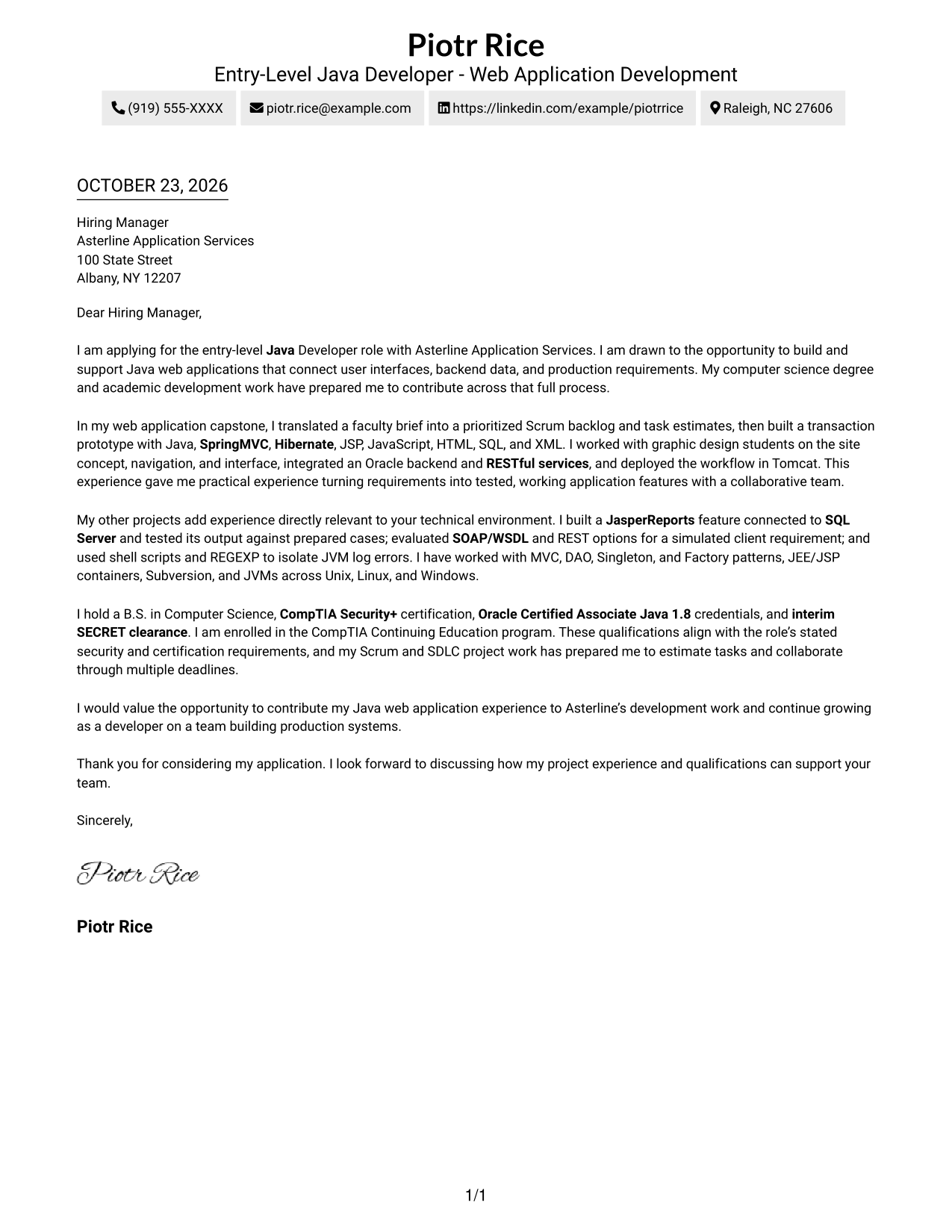 Cover letter example — page 1