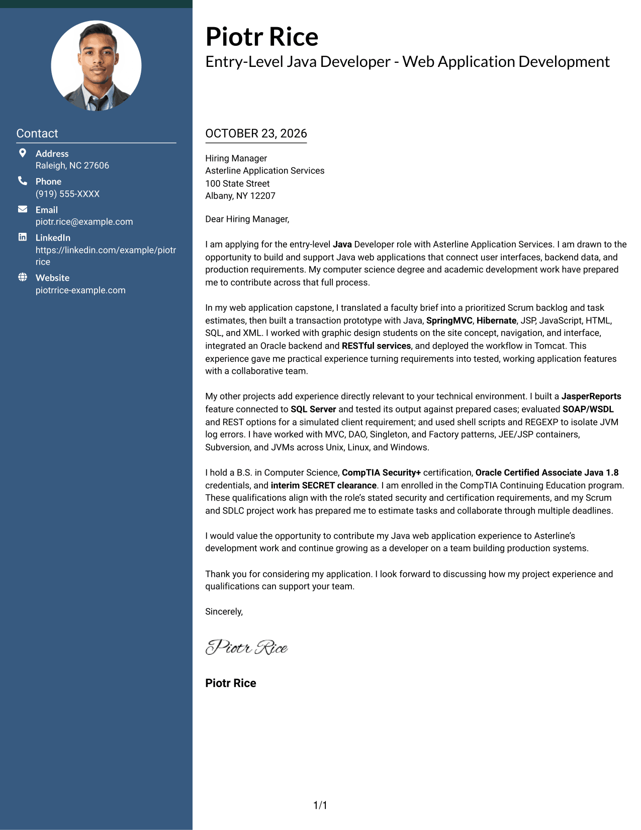 Cover letter example — page 1