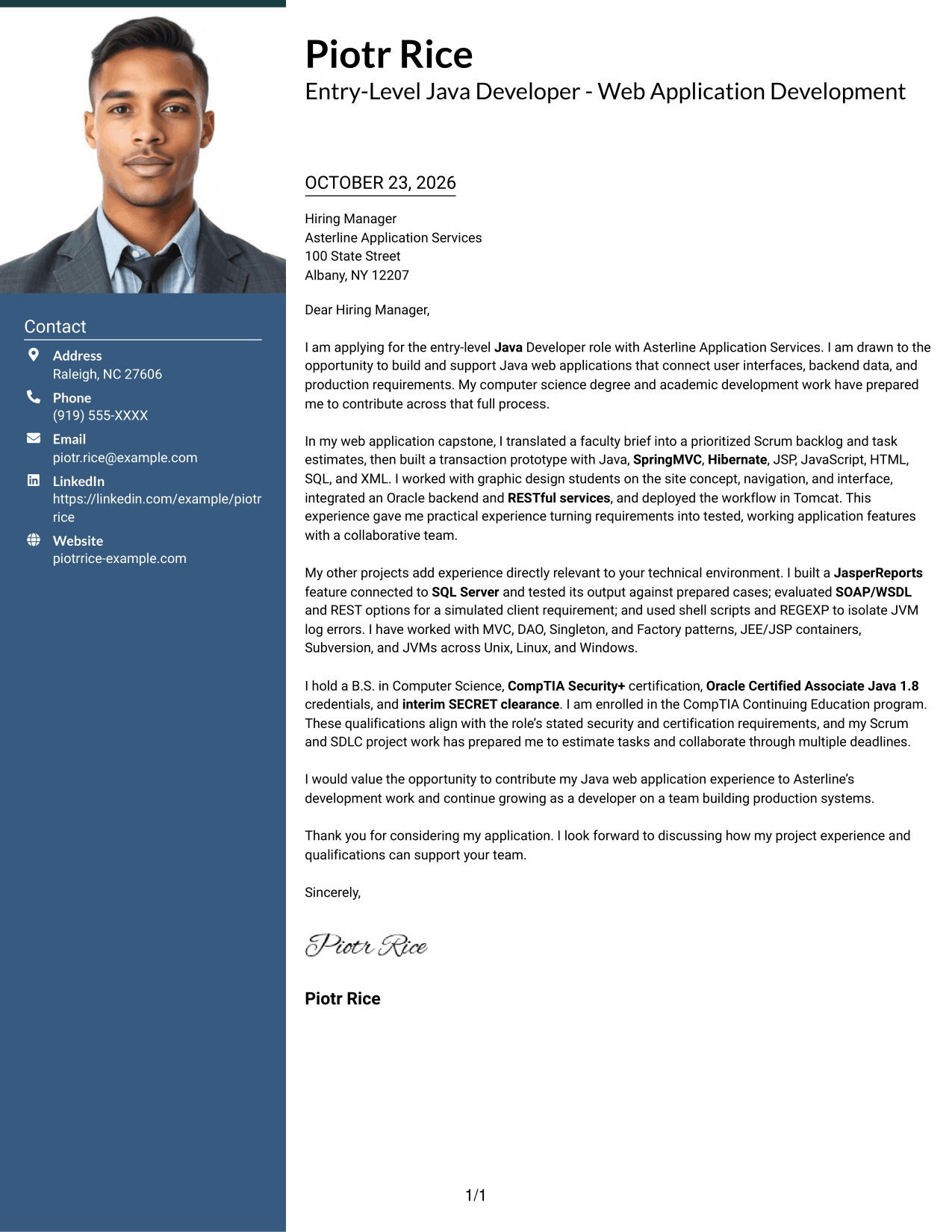 Cover letter example — page 1