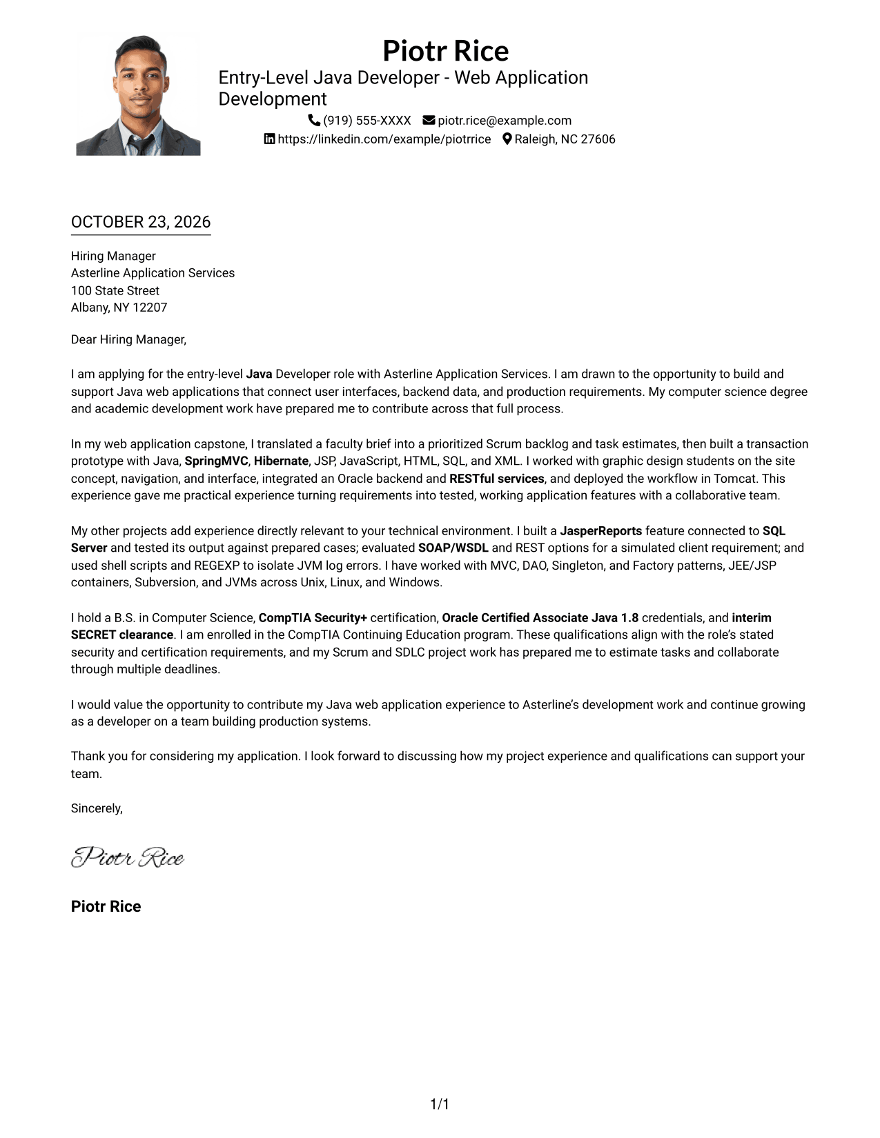 Cover letter example — page 1