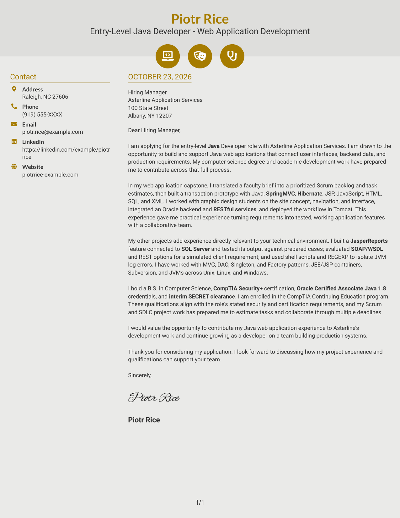 Cover letter example — page 1