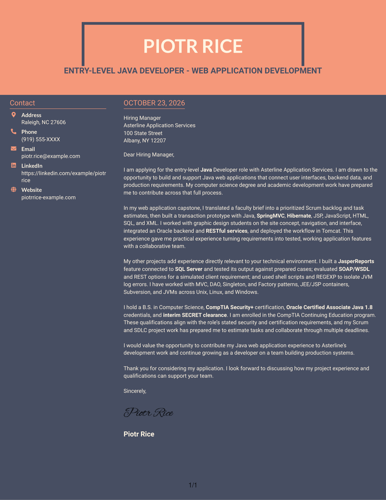 Cover letter example — page 1