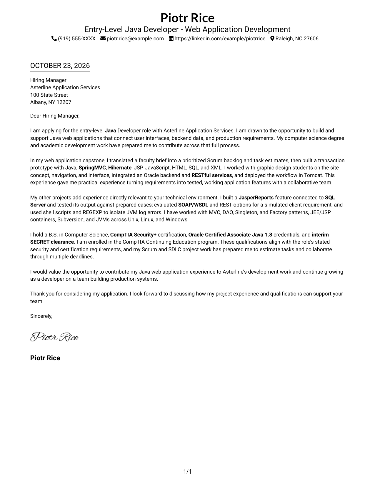 Cover letter example — page 1