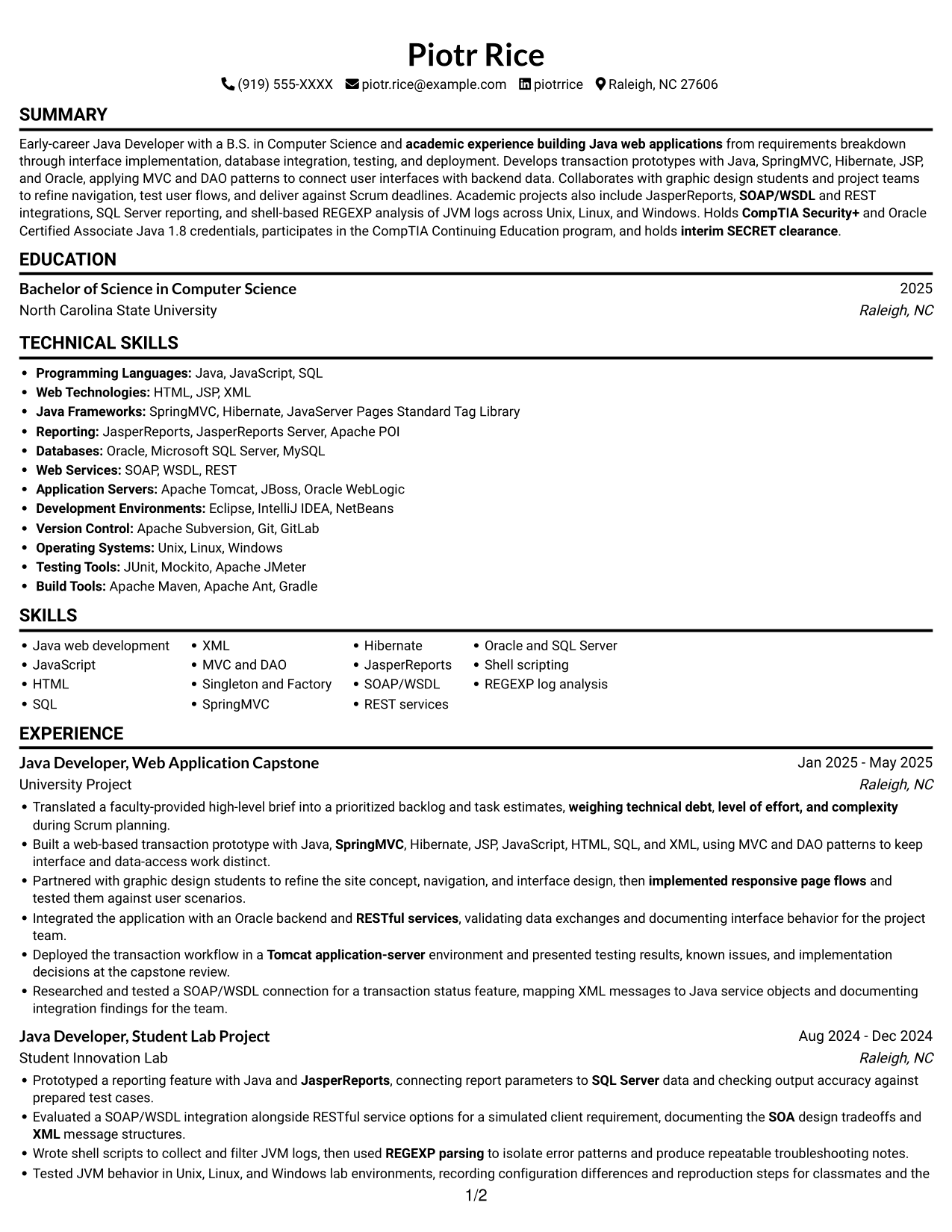 Resume example — page 1