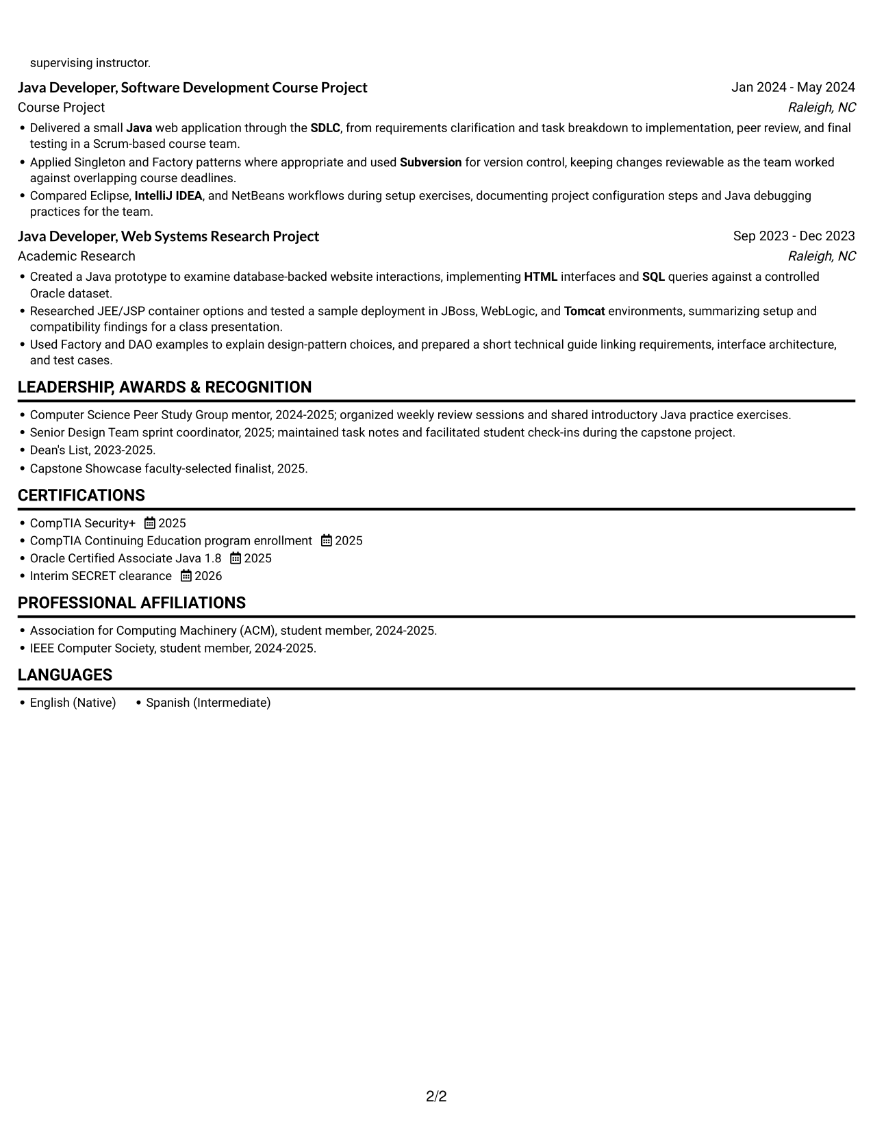 Resume example — page 2
