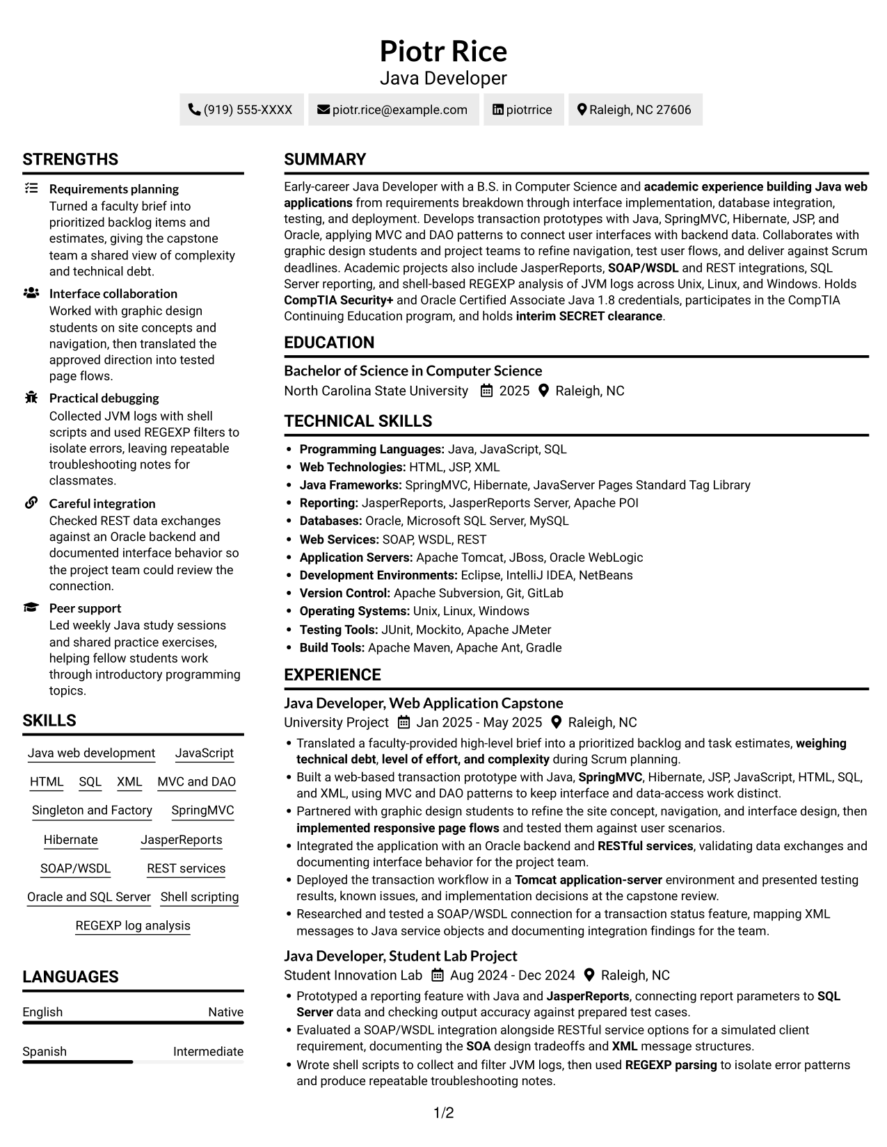 Resume example — page 1