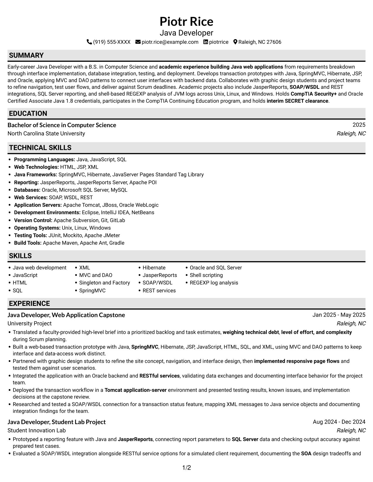 Resume example — page 1