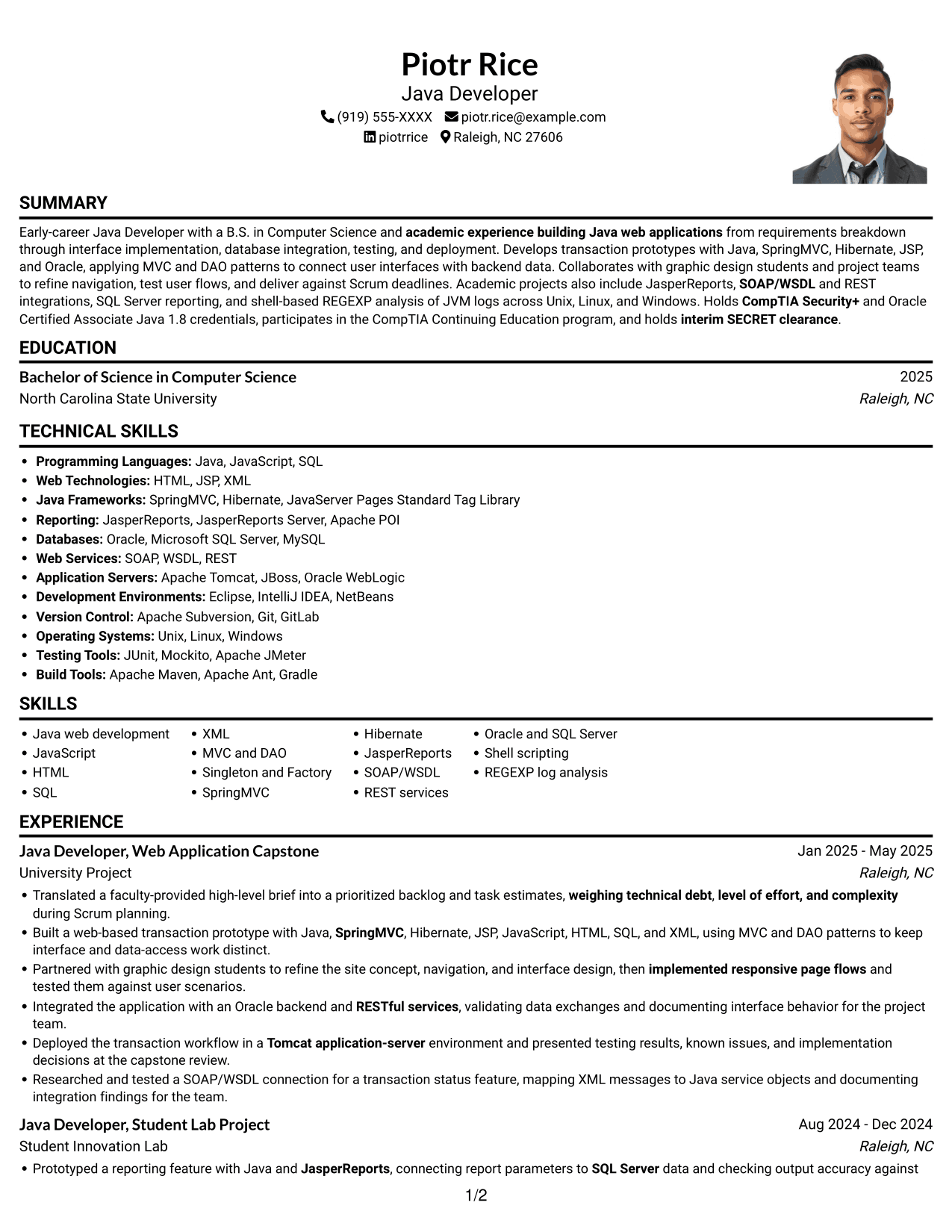 Resume example — page 1