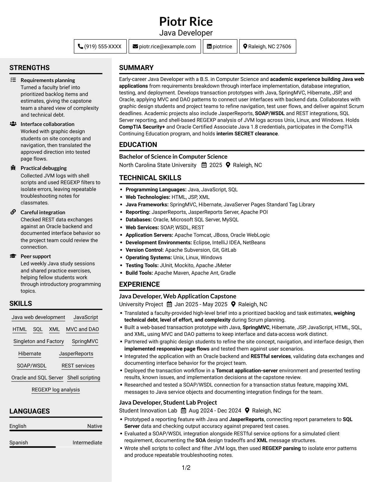 Resume example — page 1