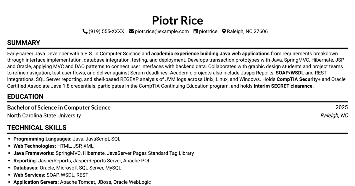7 Entry-Level Java Developer - Web Application Development Resume Templates with Example
