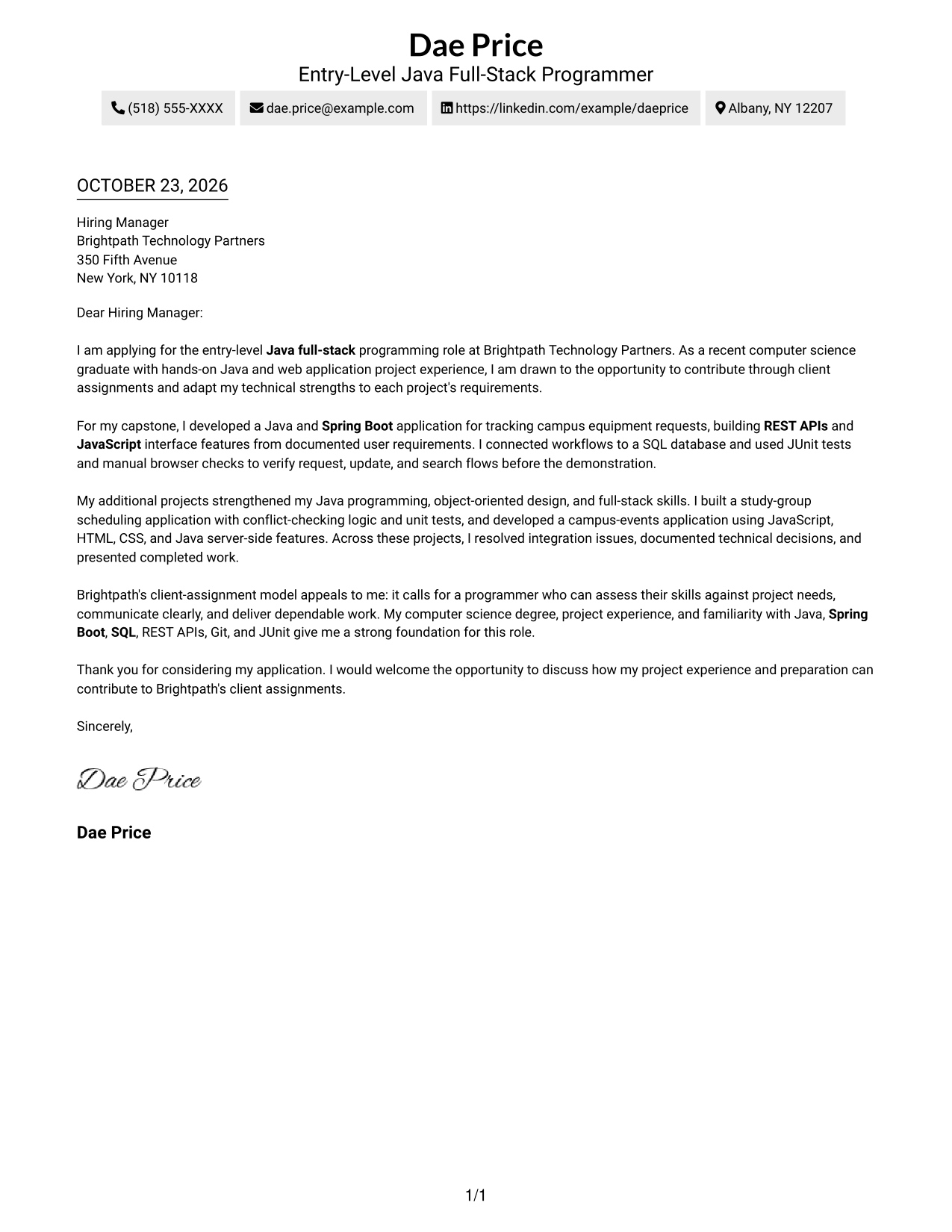 Cover letter example — page 1