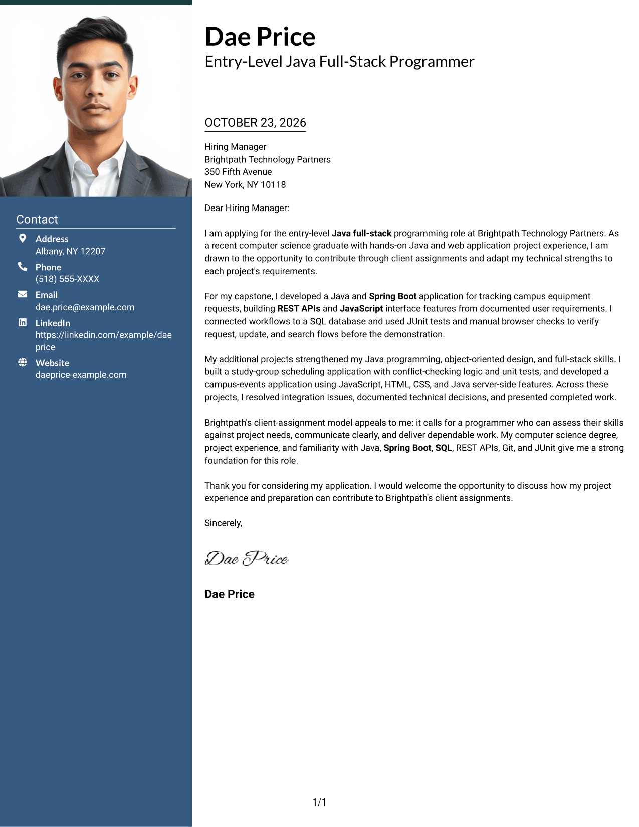 Cover letter example — page 1