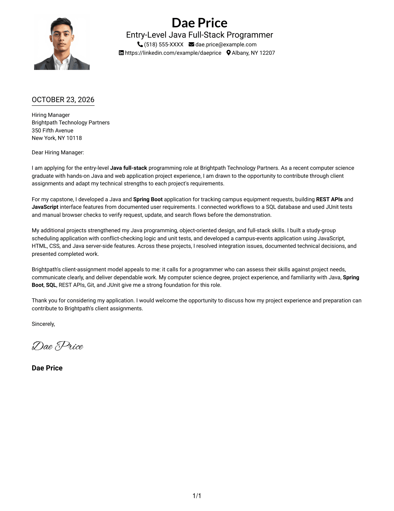 Cover letter example — page 1