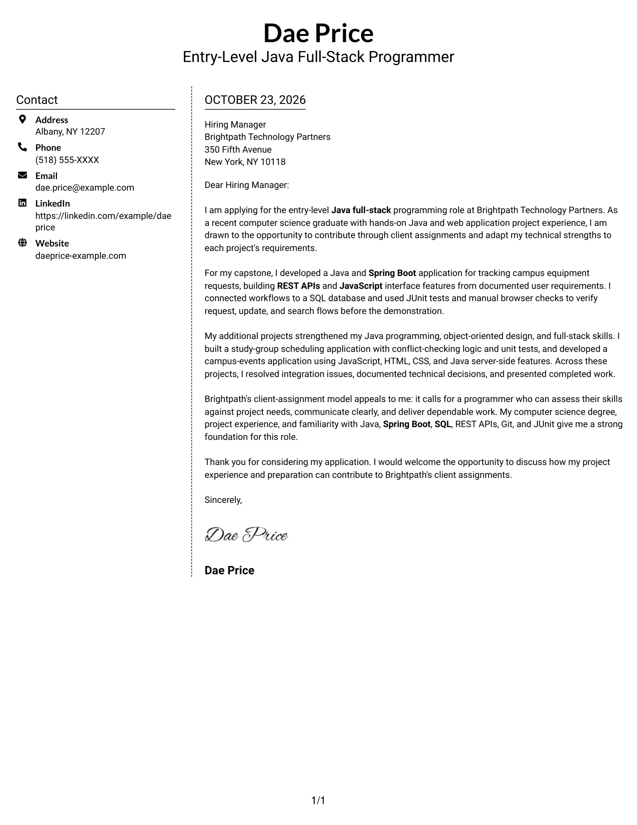 Cover letter example — page 1