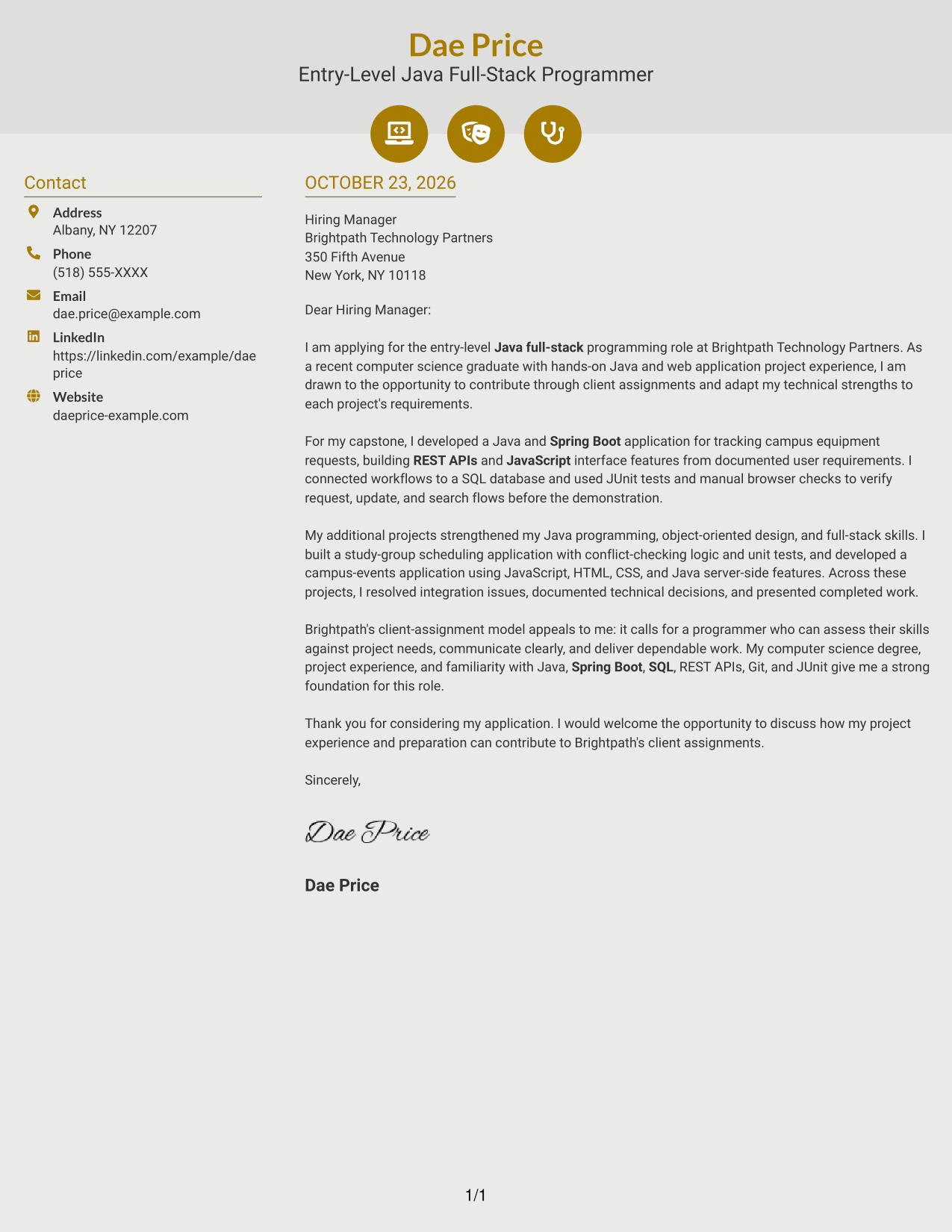Cover letter example — page 1