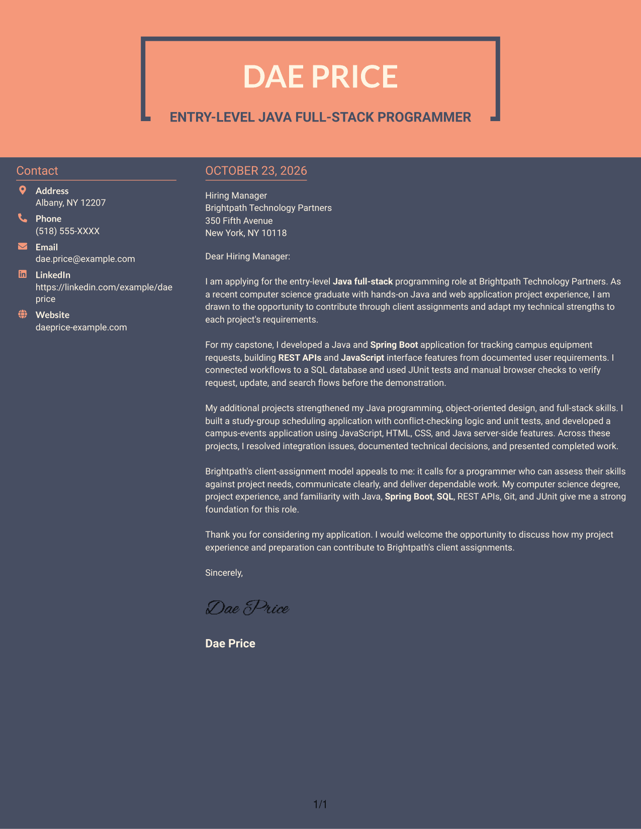 Cover letter example — page 1