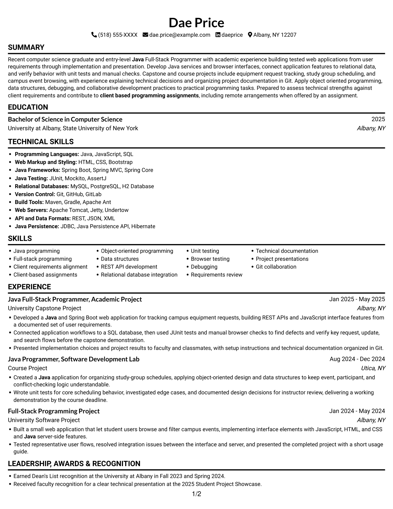 Resume example — page 1