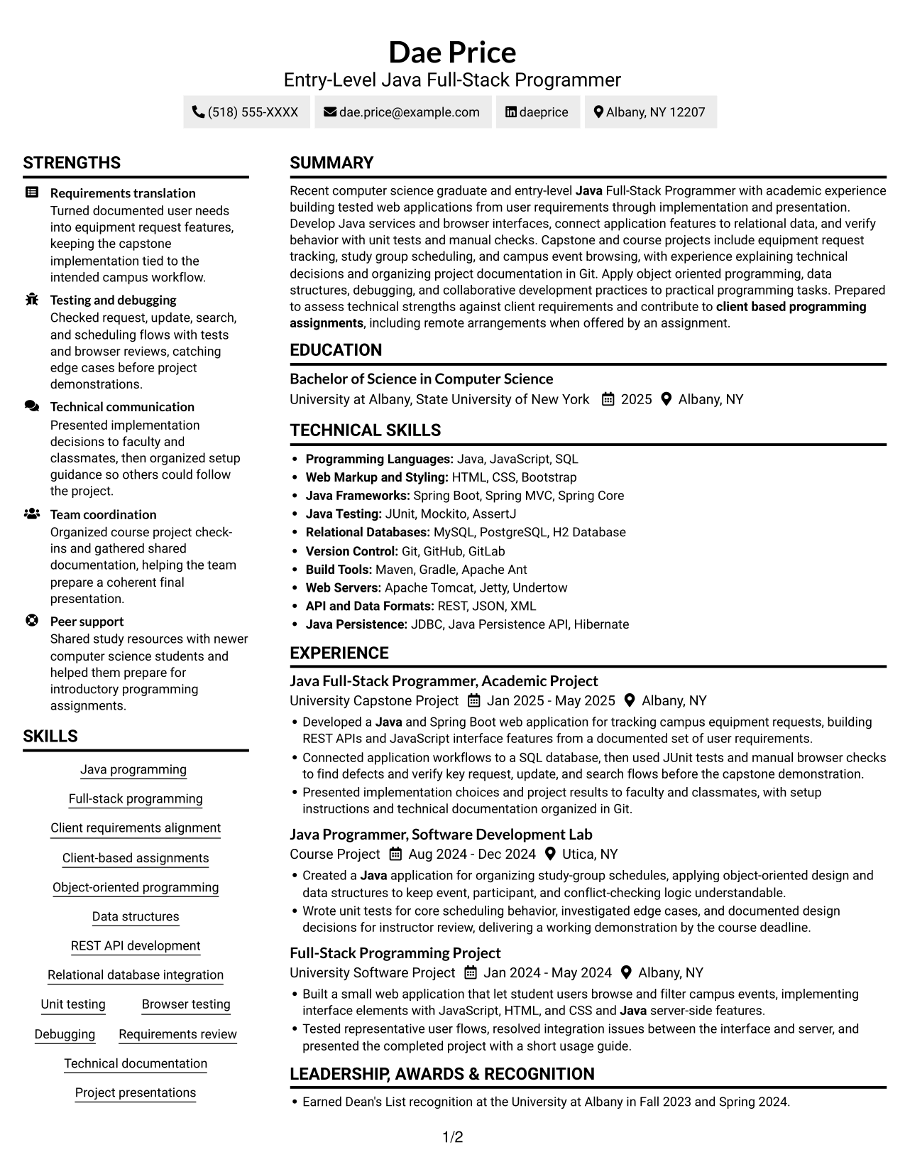 Resume example — page 1