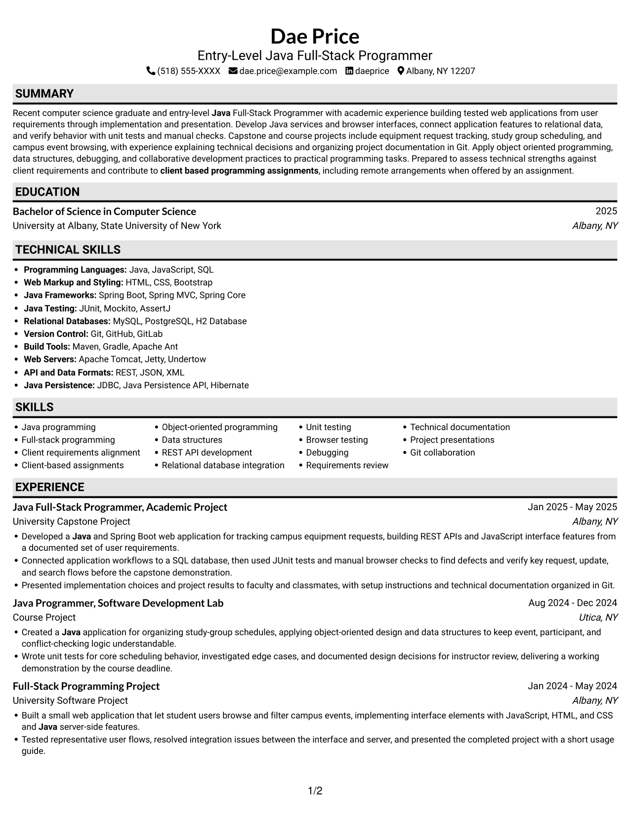 Resume example — page 1