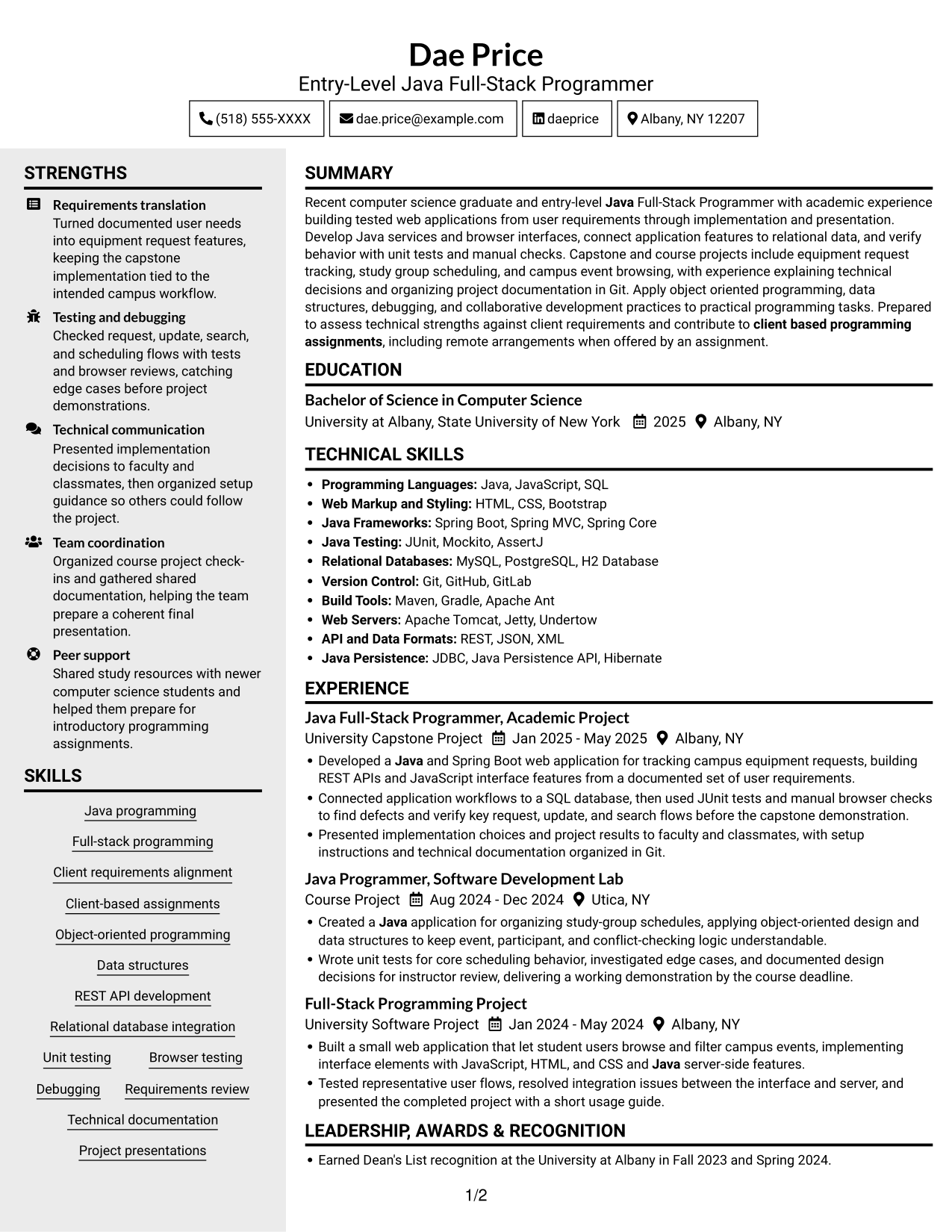 Resume example — page 1