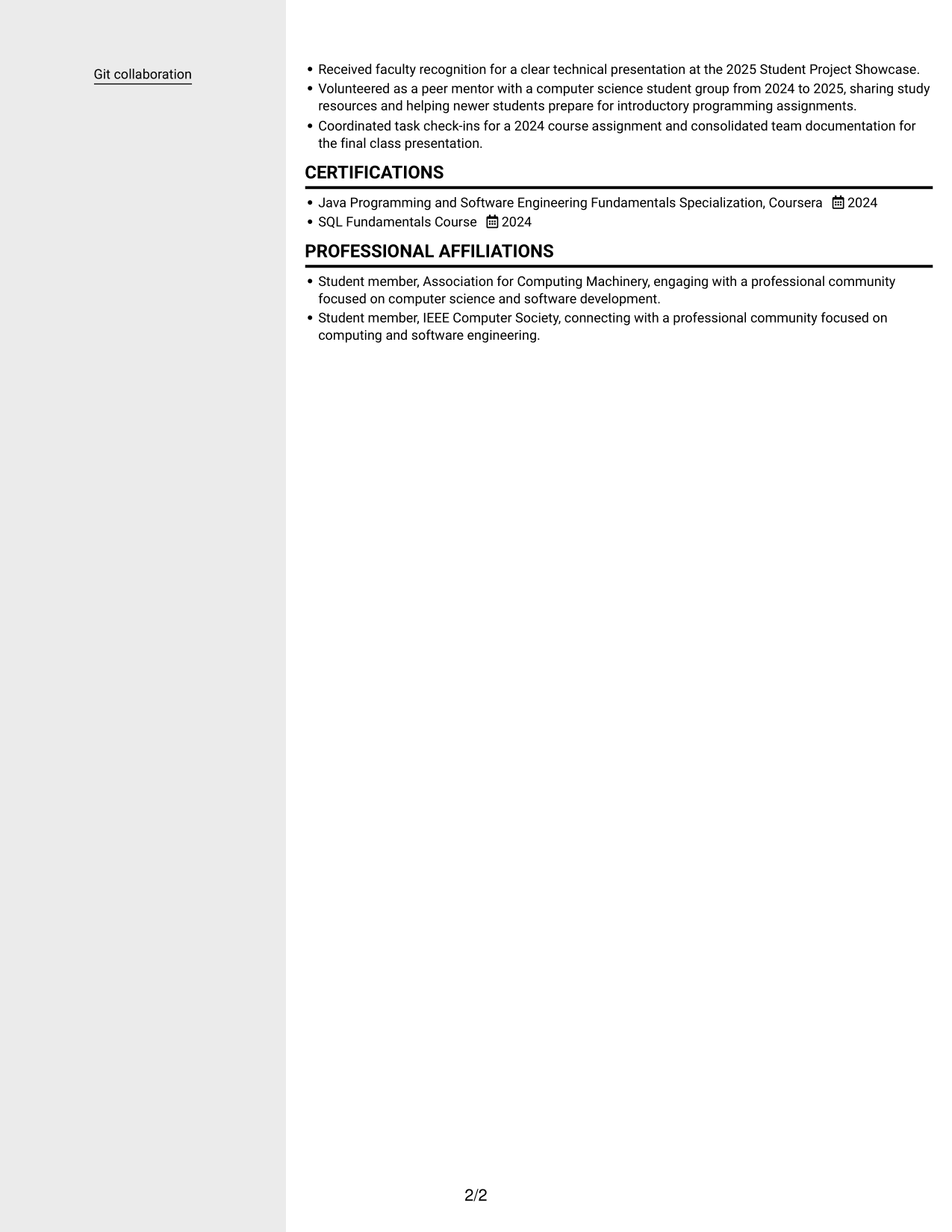 Resume example — page 2