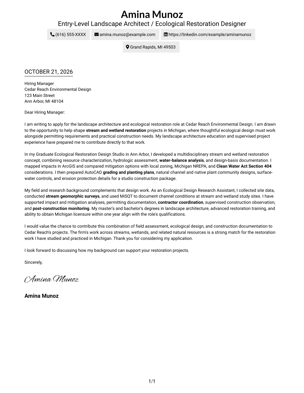 Cover letter example — page 1