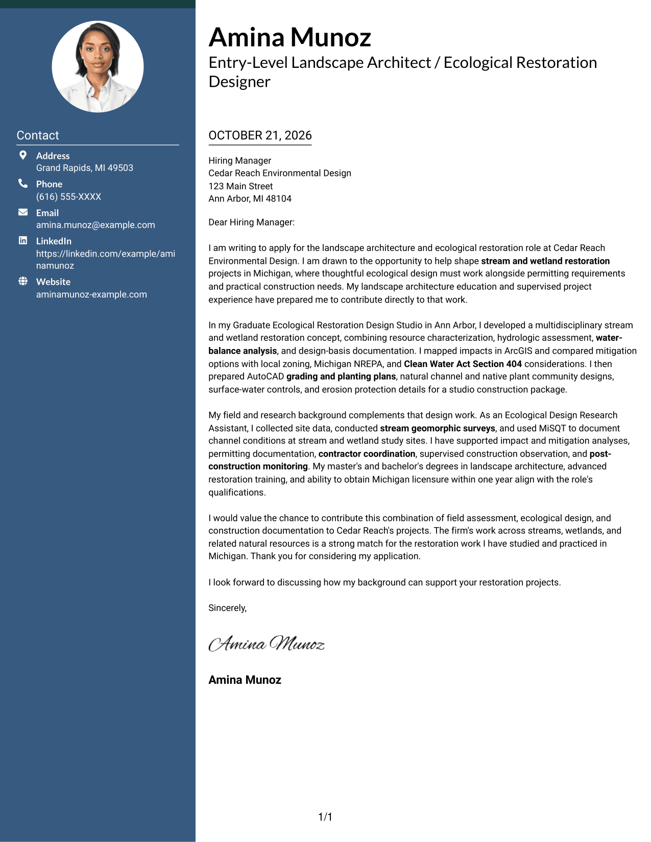 Cover letter example — page 1