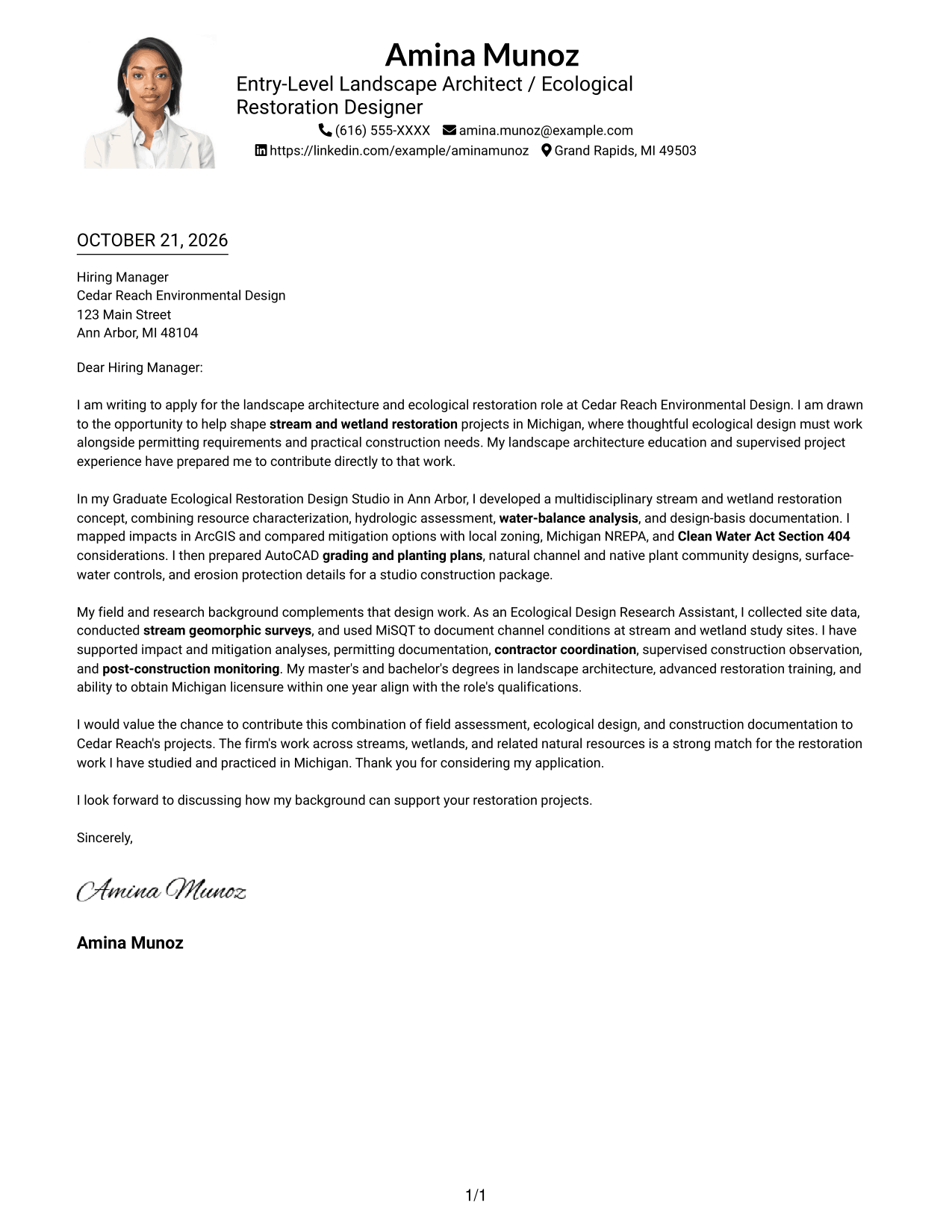 Cover letter example — page 1