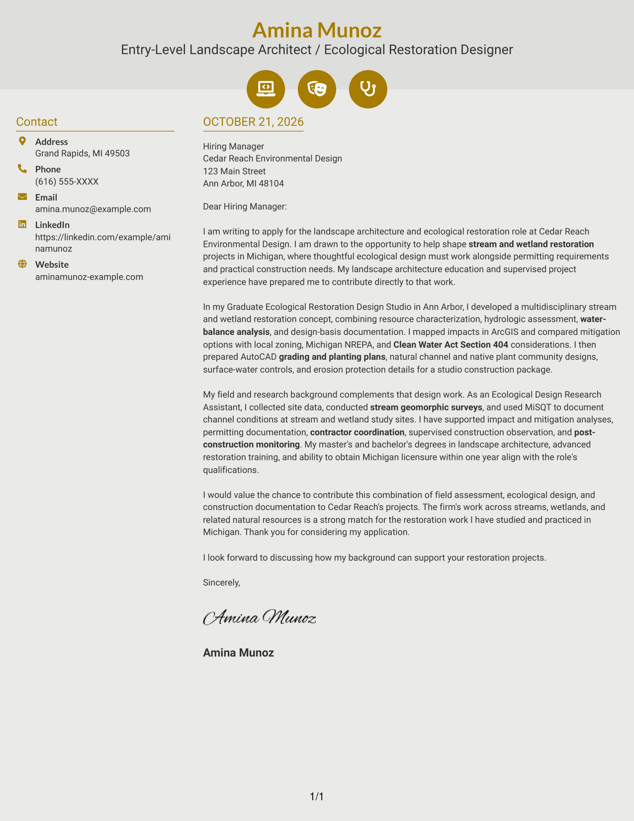 Cover letter example — page 1
