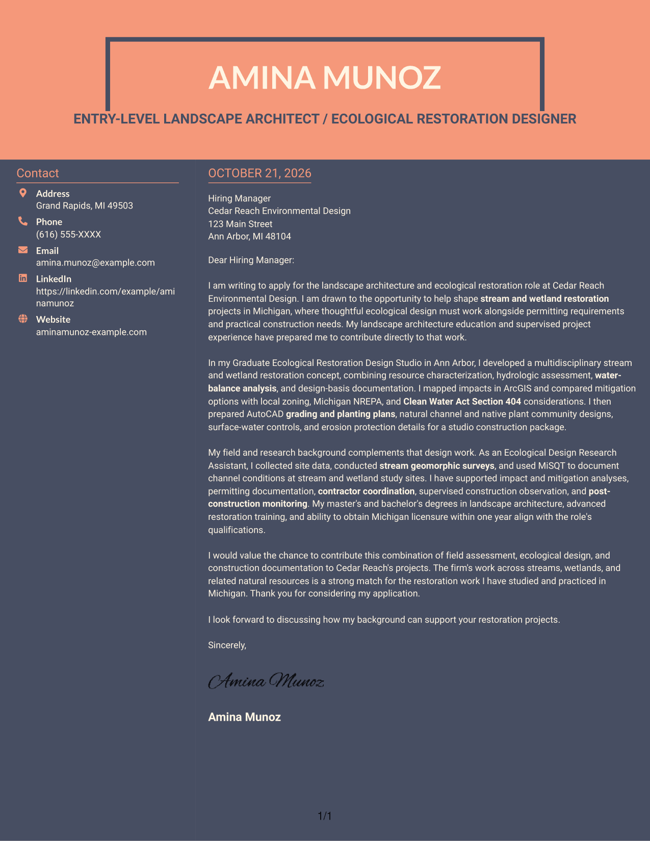 Cover letter example — page 1