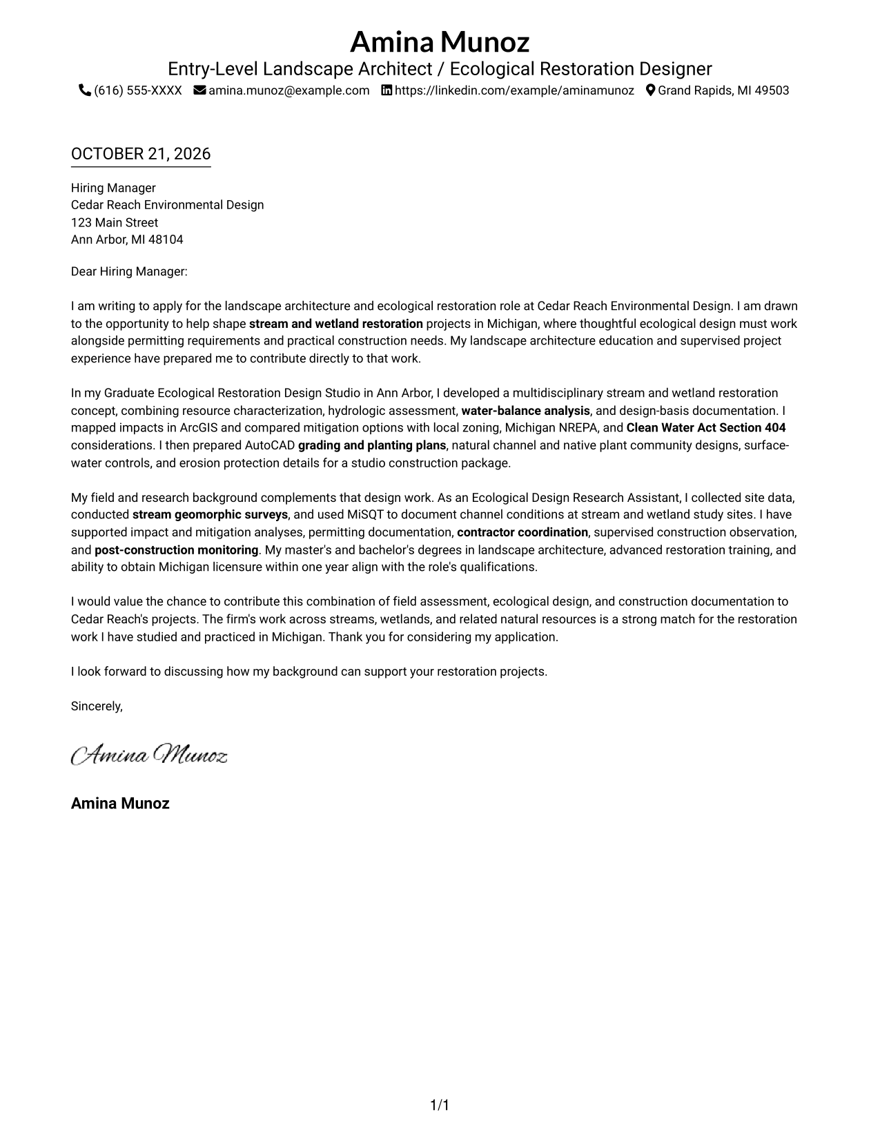 Cover letter example — page 1
