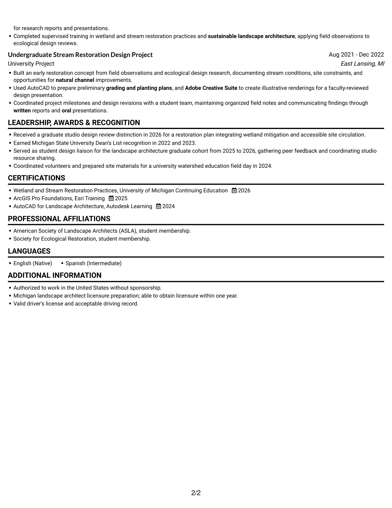 Resume example — page 2