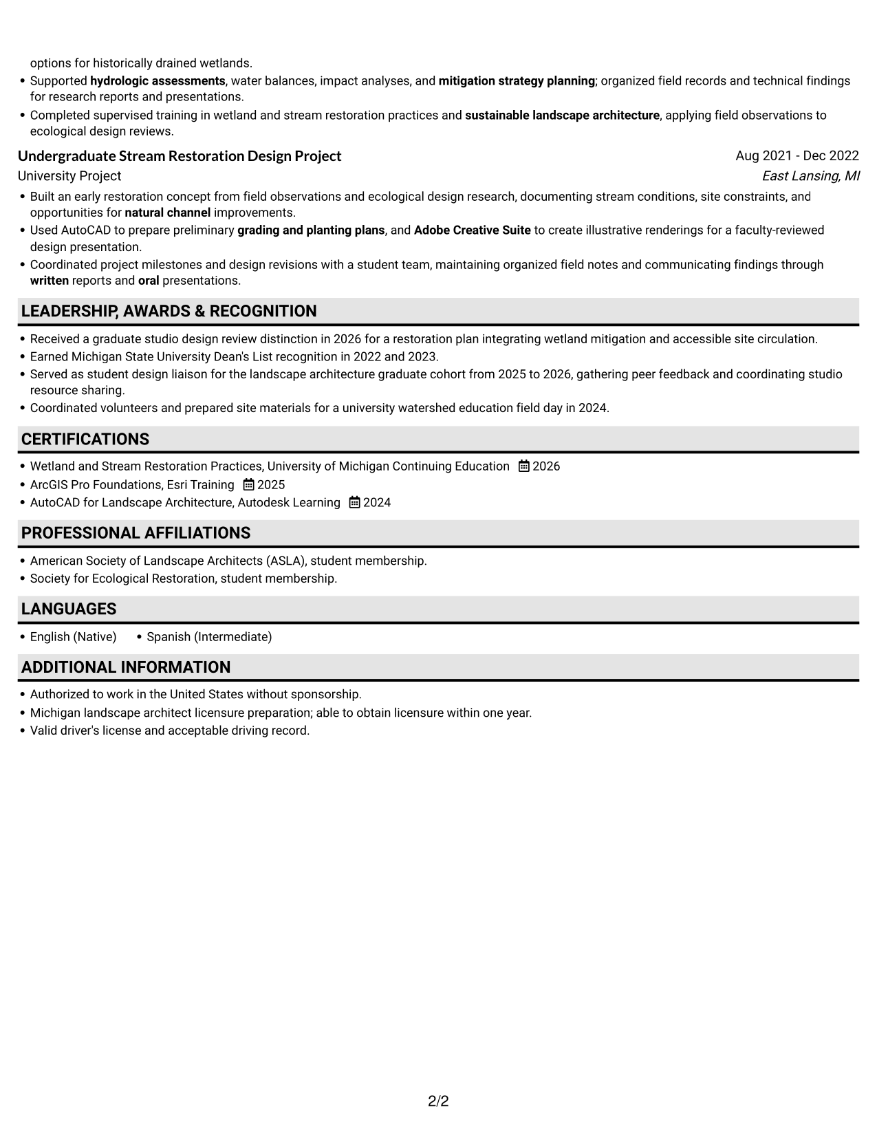 Resume example — page 2