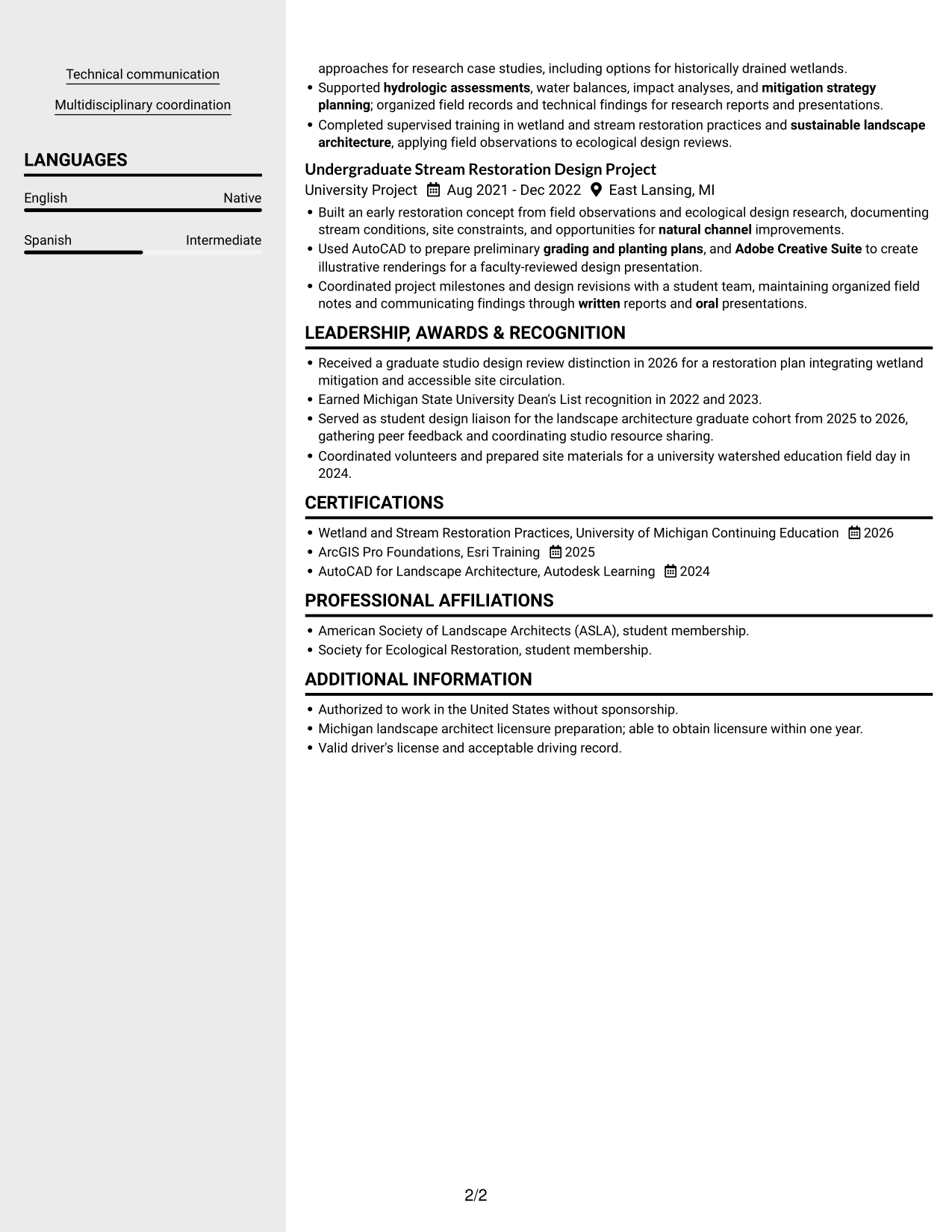 Resume example — page 2