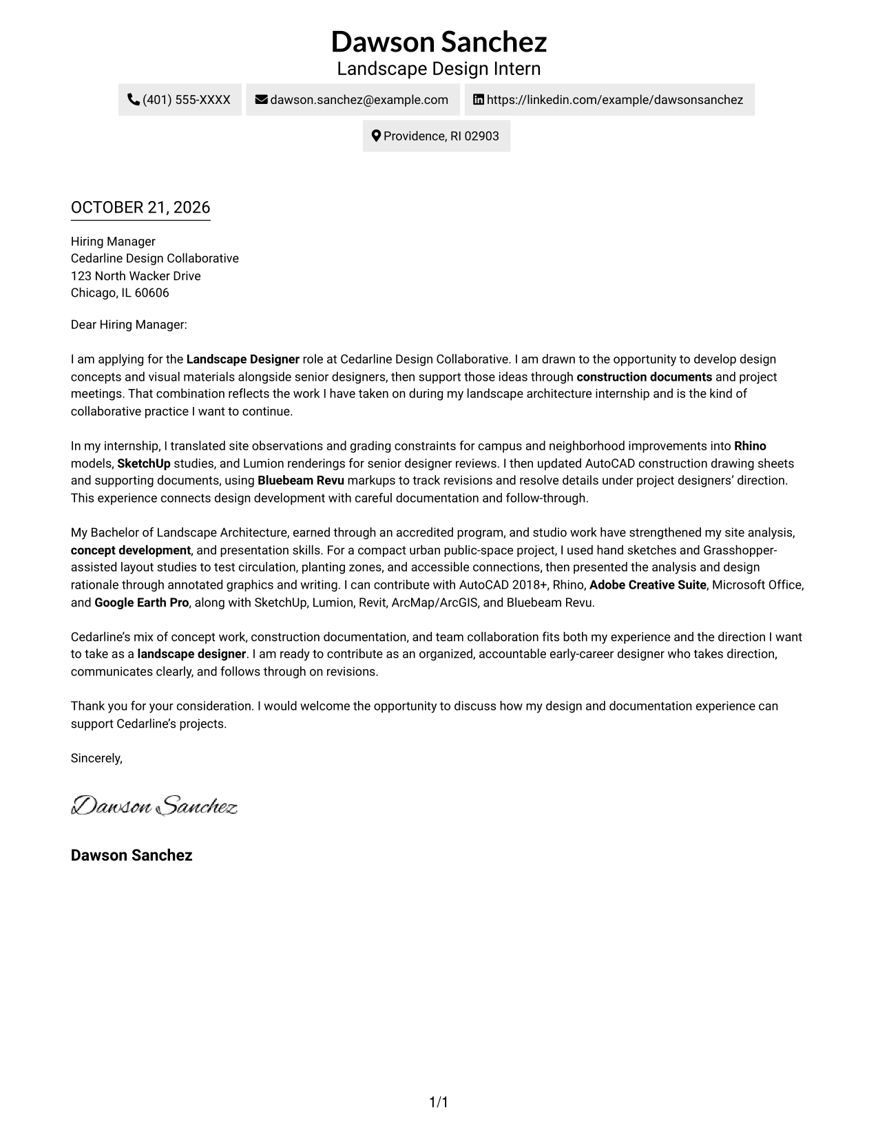 Cover letter example — page 1
