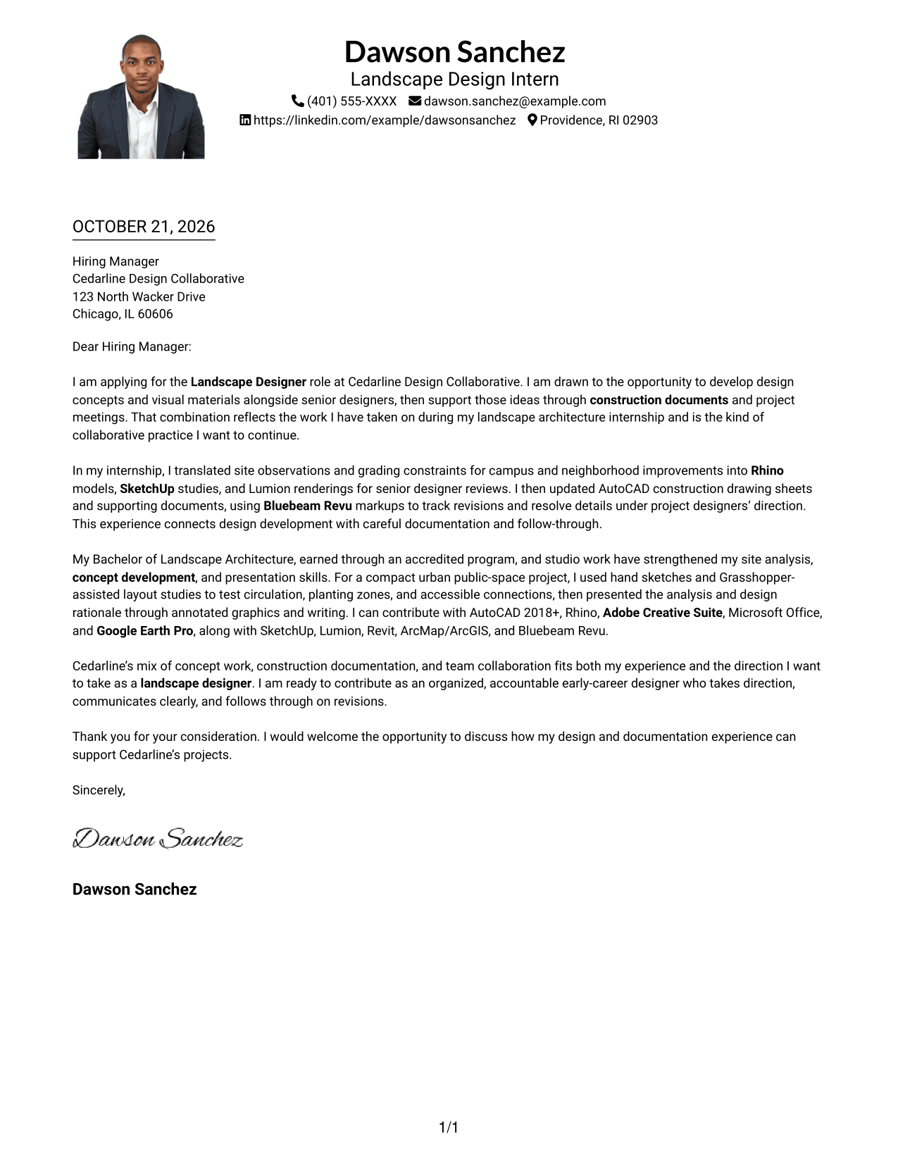 Cover letter example — page 1