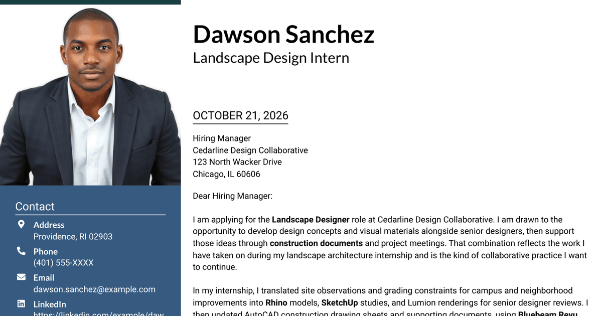 7 Entry-Level Landscape Designer - Landscape Architecture Cover Letter Templates with Example