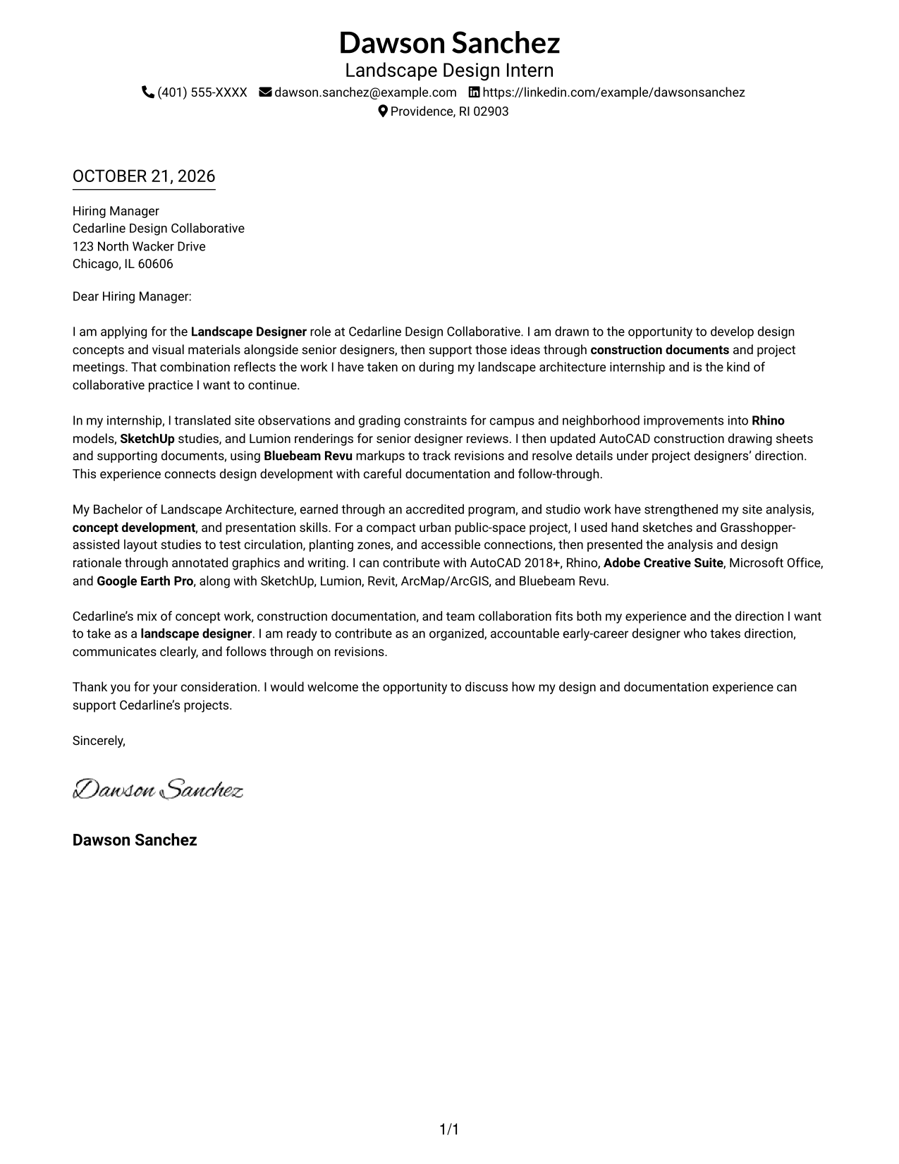 Cover letter example — page 1