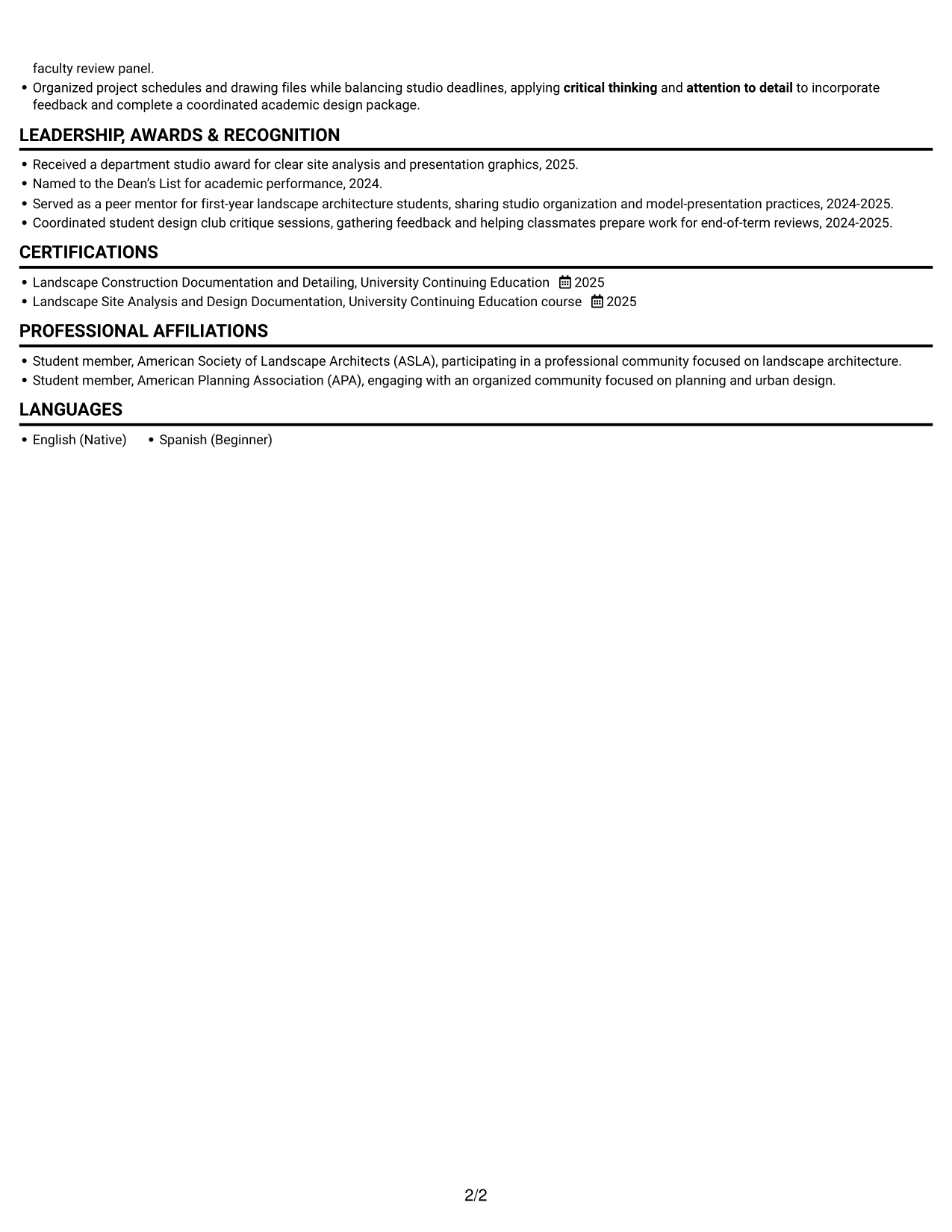 Resume example — page 2