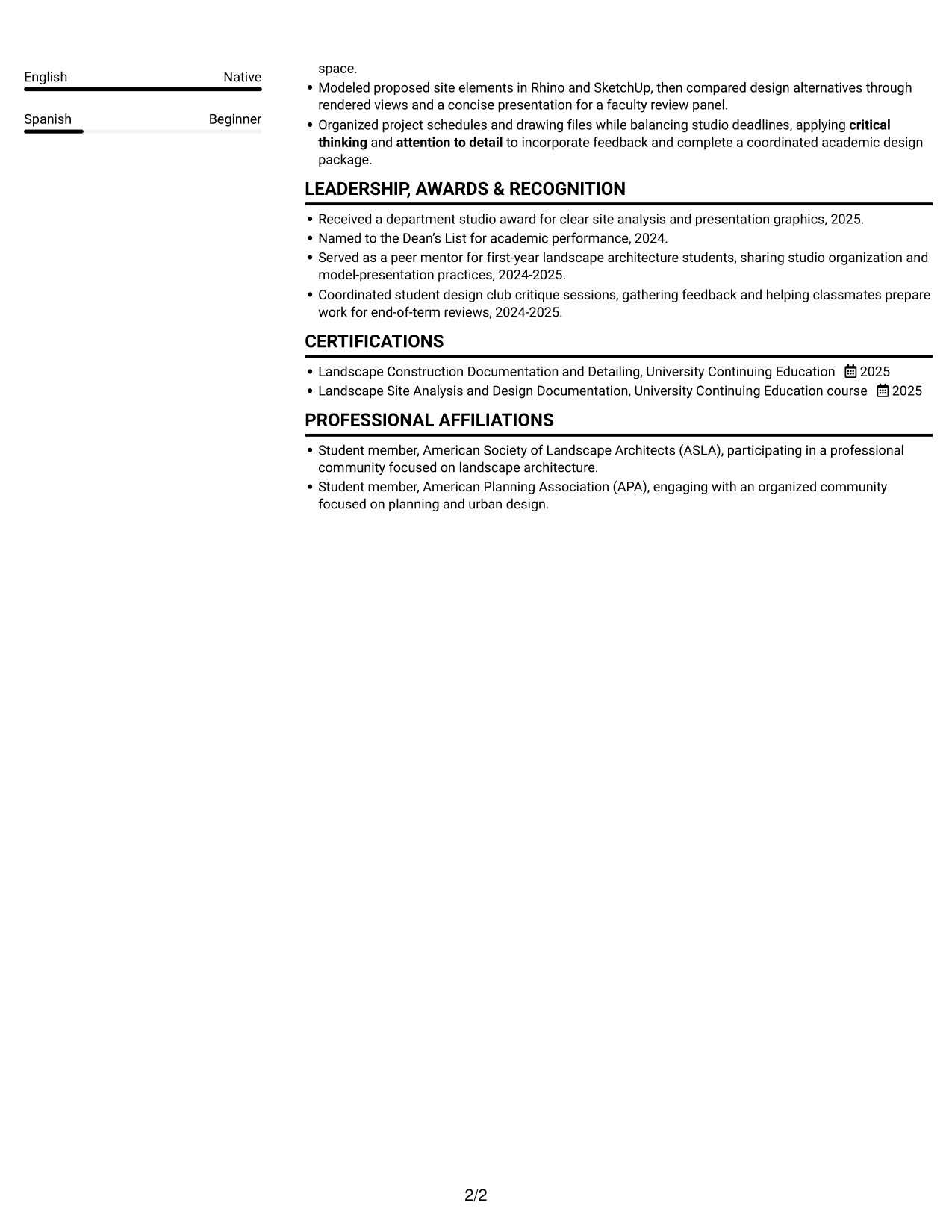Resume example — page 2