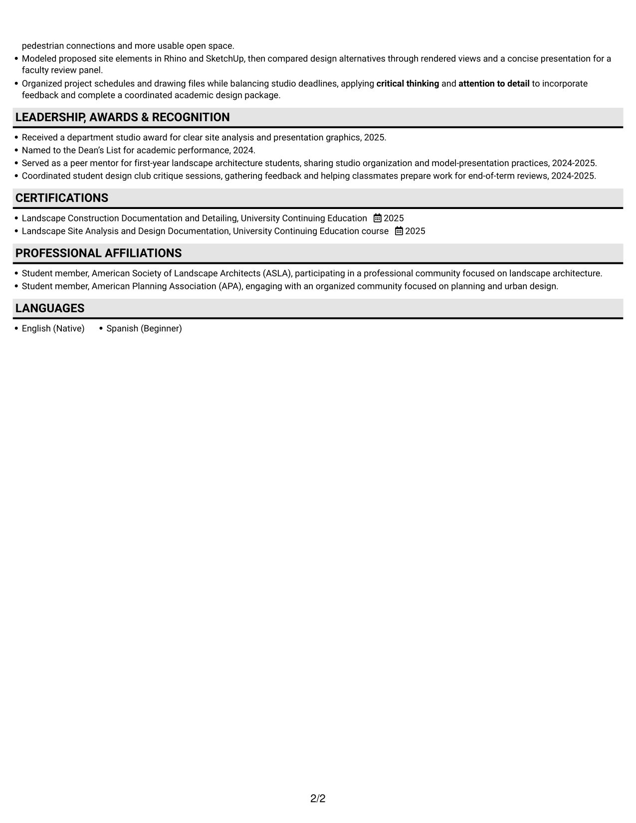 Resume example — page 2