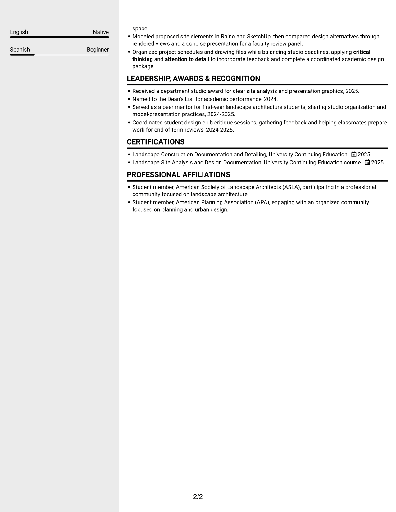 Resume example — page 2