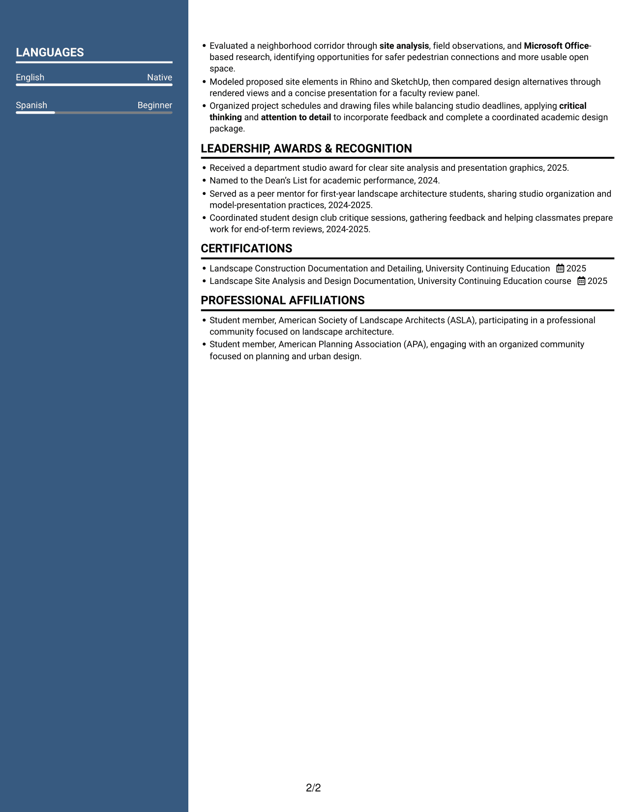 Resume example — page 2