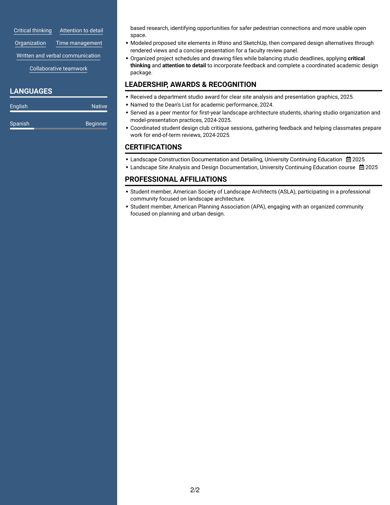 Resume example — page 2