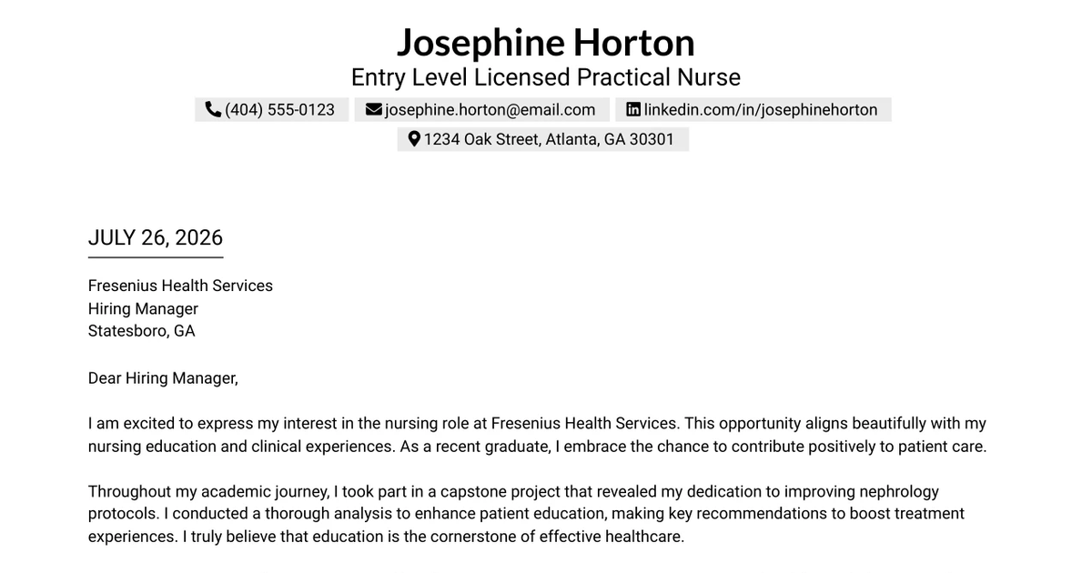 30+ Entry Level Licensed Practical Nurse Cover Letter Templates with Example 2026