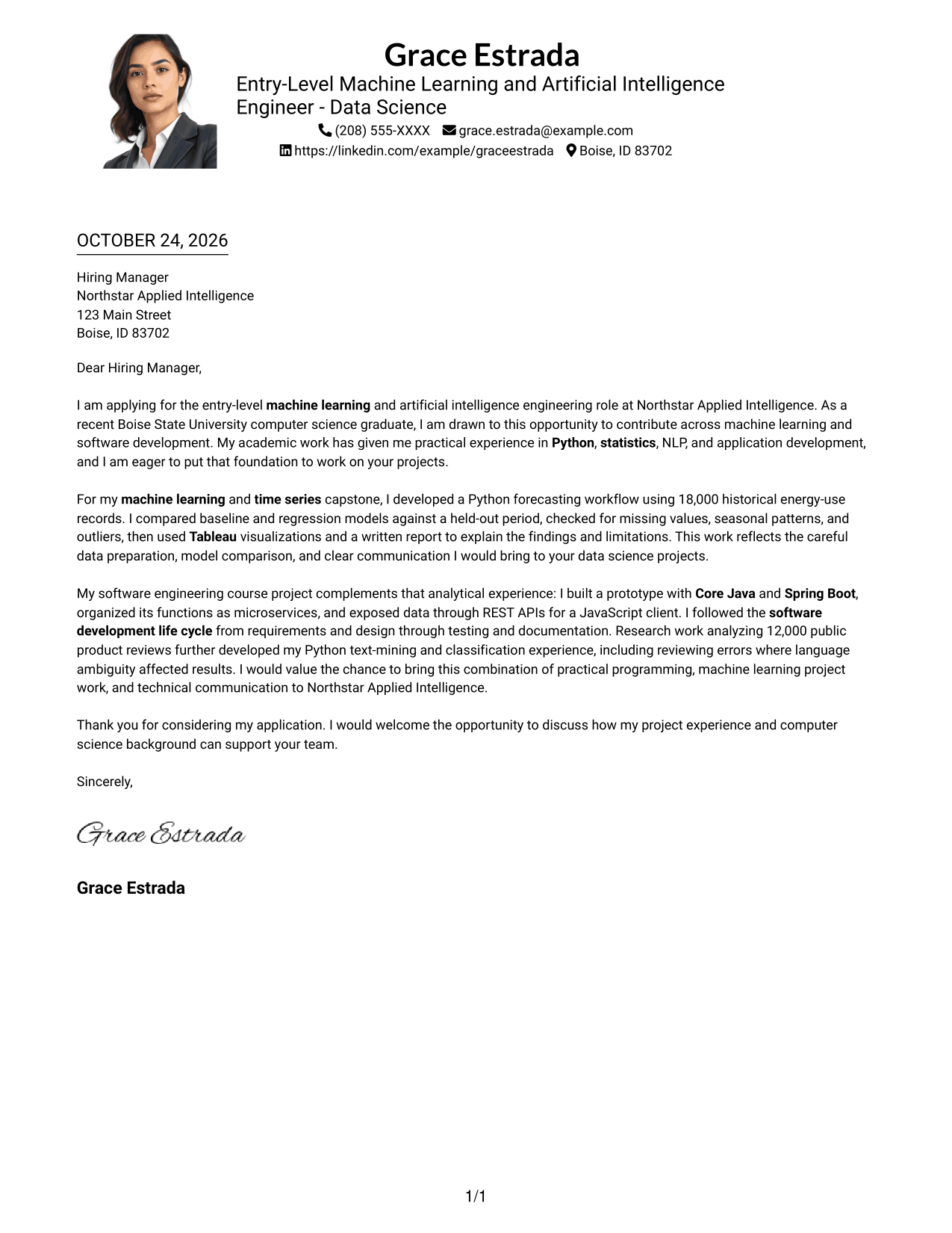 Cover letter example — page 1