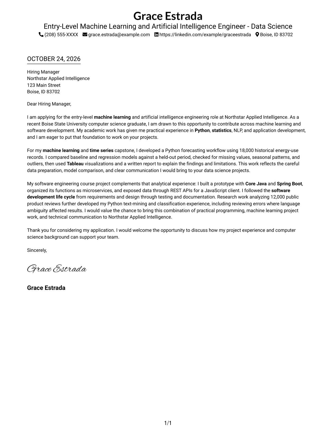 Cover letter example — page 1
