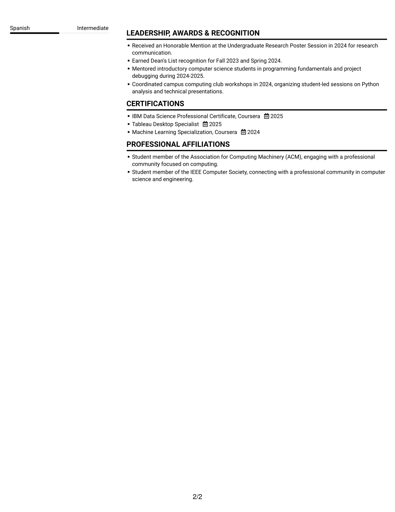 Resume example — page 2