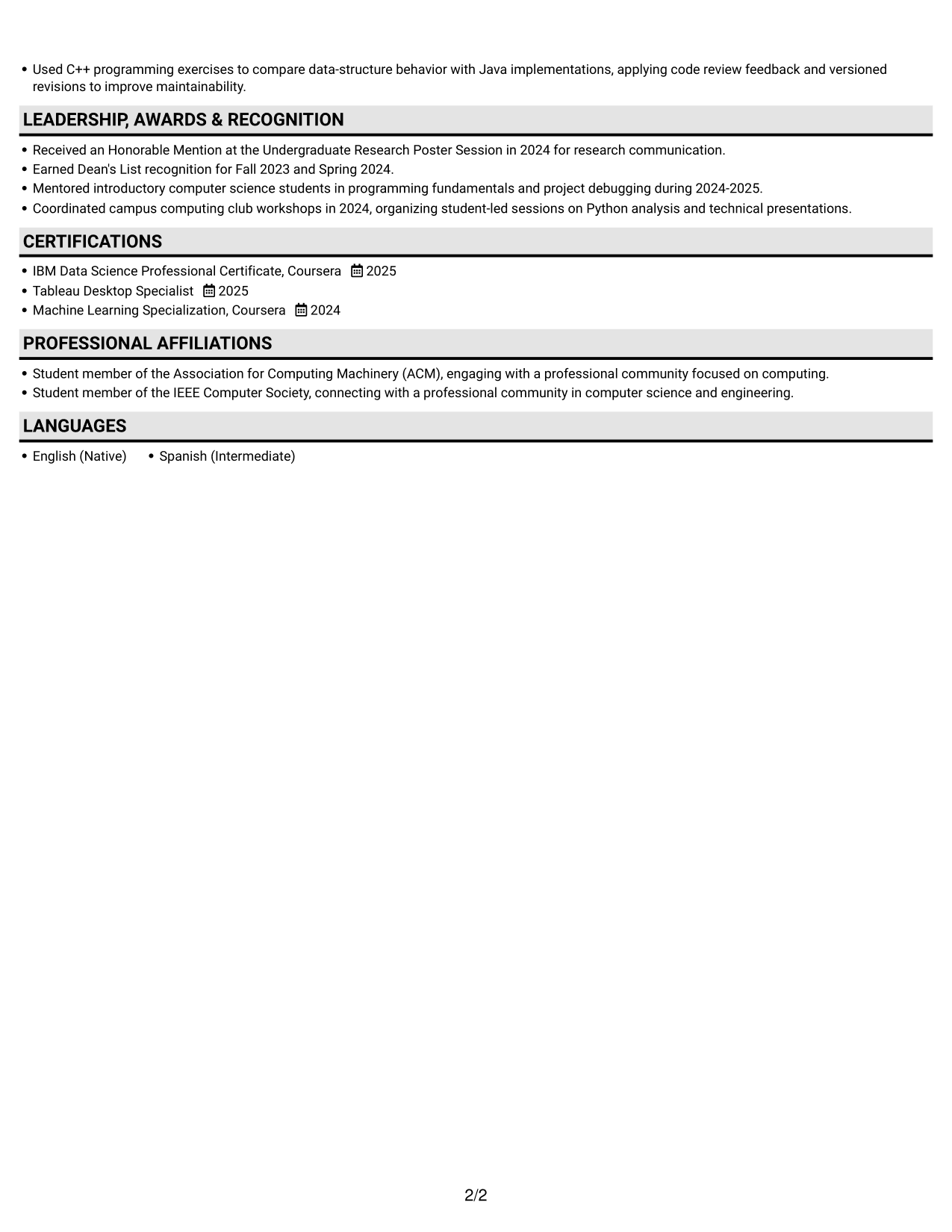 Resume example — page 2
